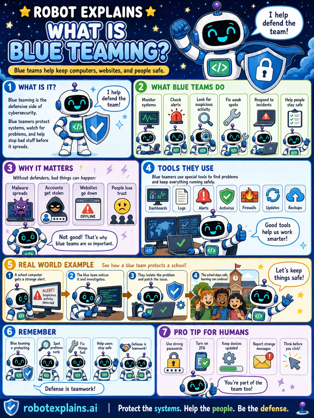 Infographic: What Is Blue Teaming?. Blue teams help keep computers, websites, and people safe.