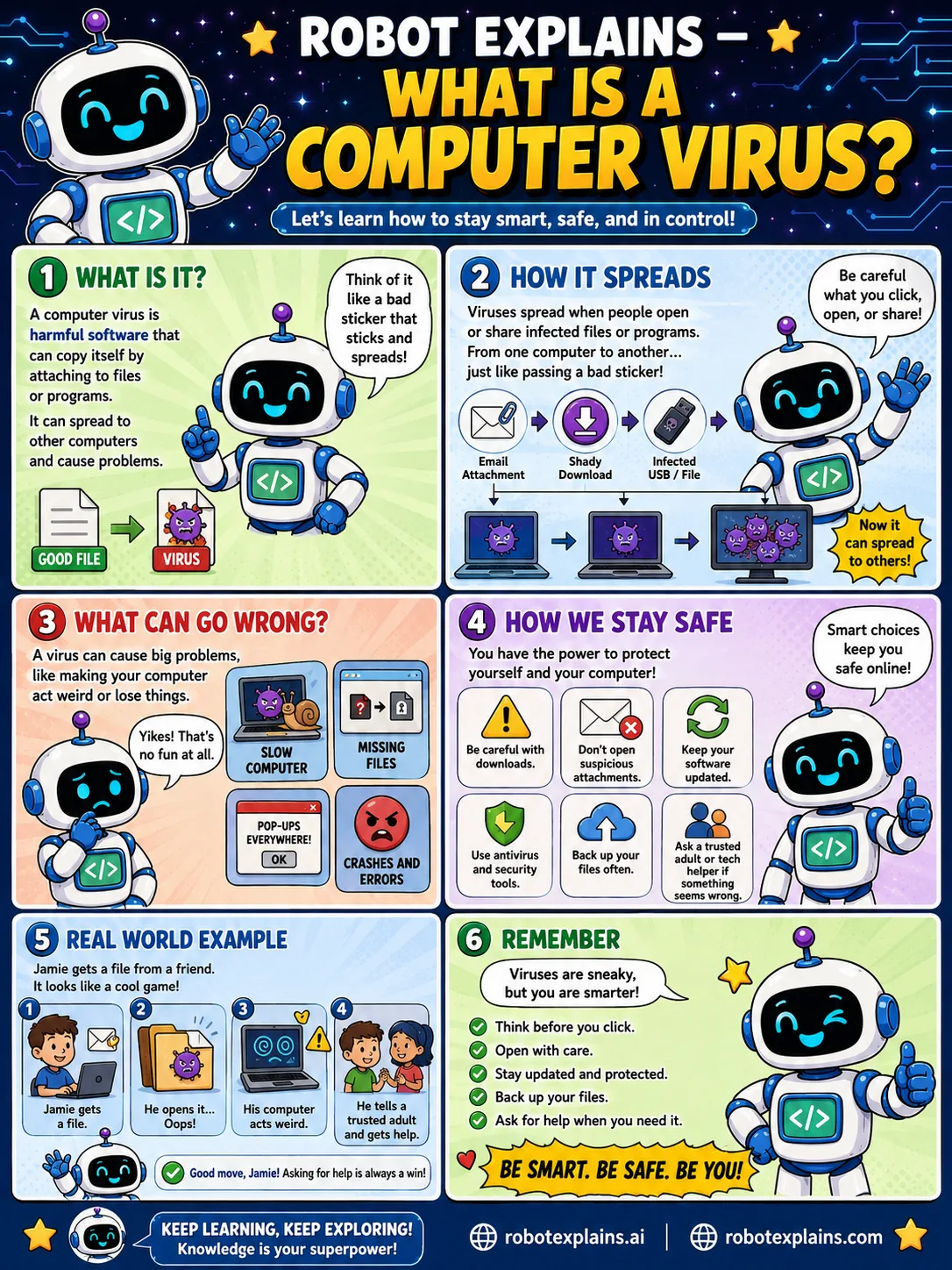 Infographic: What Is a Computer Virus?. Spreads by copying.