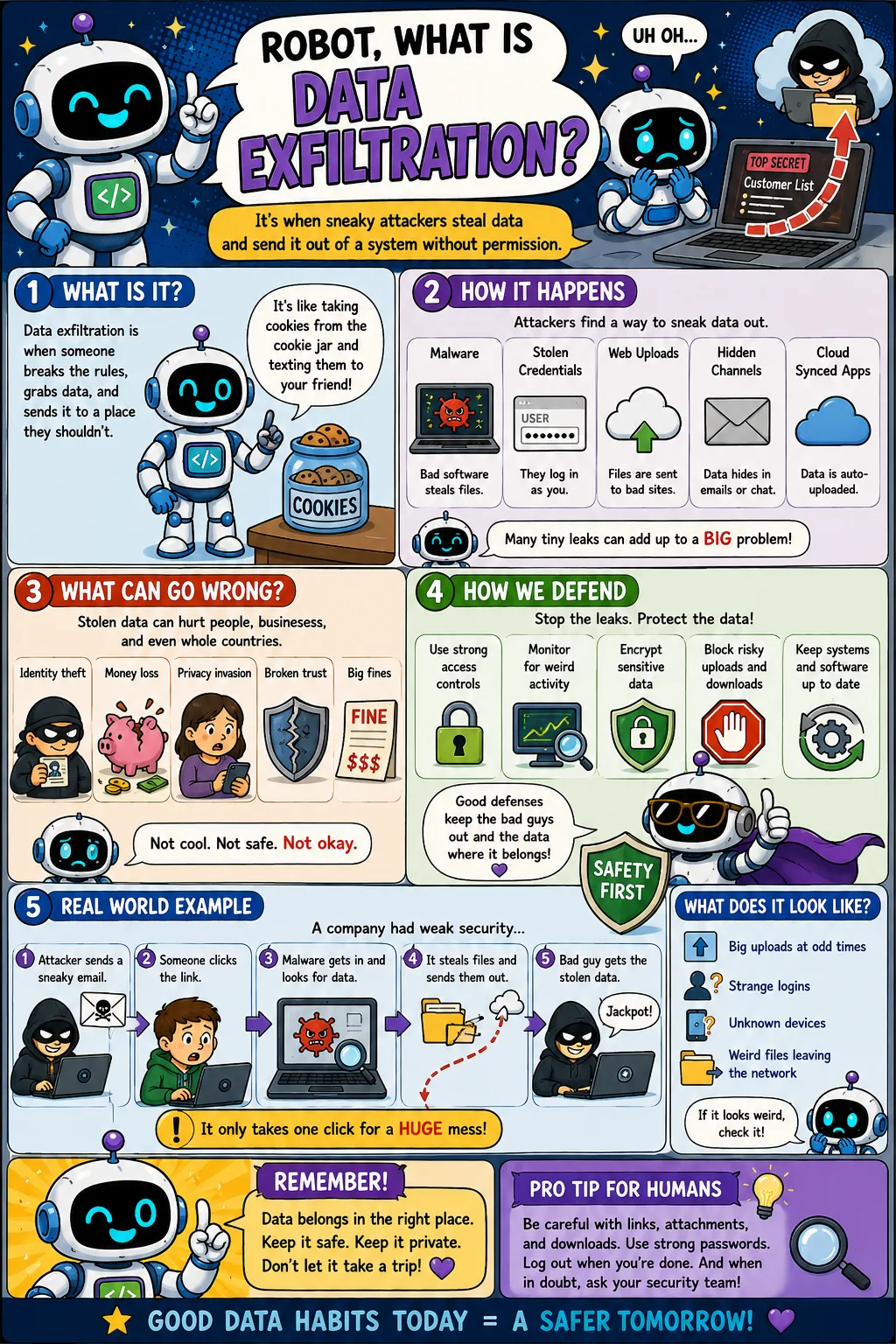Infographic: What Is Data Exfiltration?. When sneaky attackers steal data and send it out without permission.