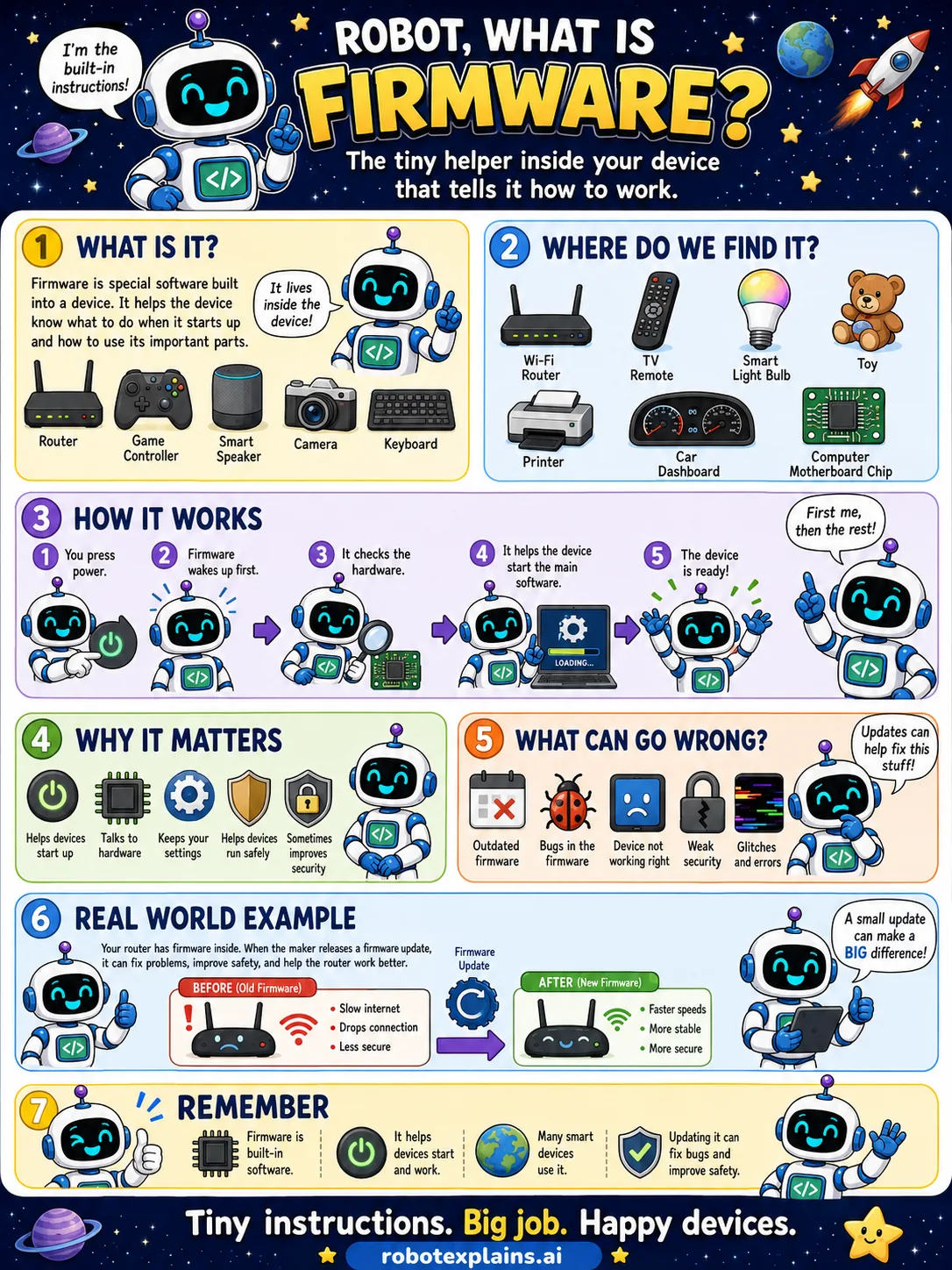 Infographic: What Is Firmware?. The built-in software that tells a device how to work.