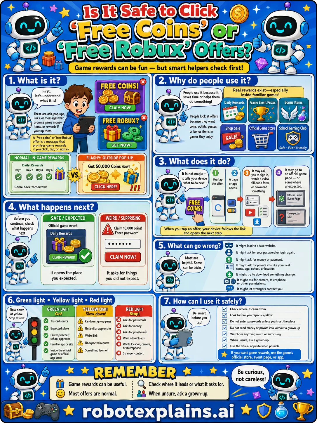 Infographic: Is It Safe to Click 'Free Coins' Offers?. Real rewards come from the game.