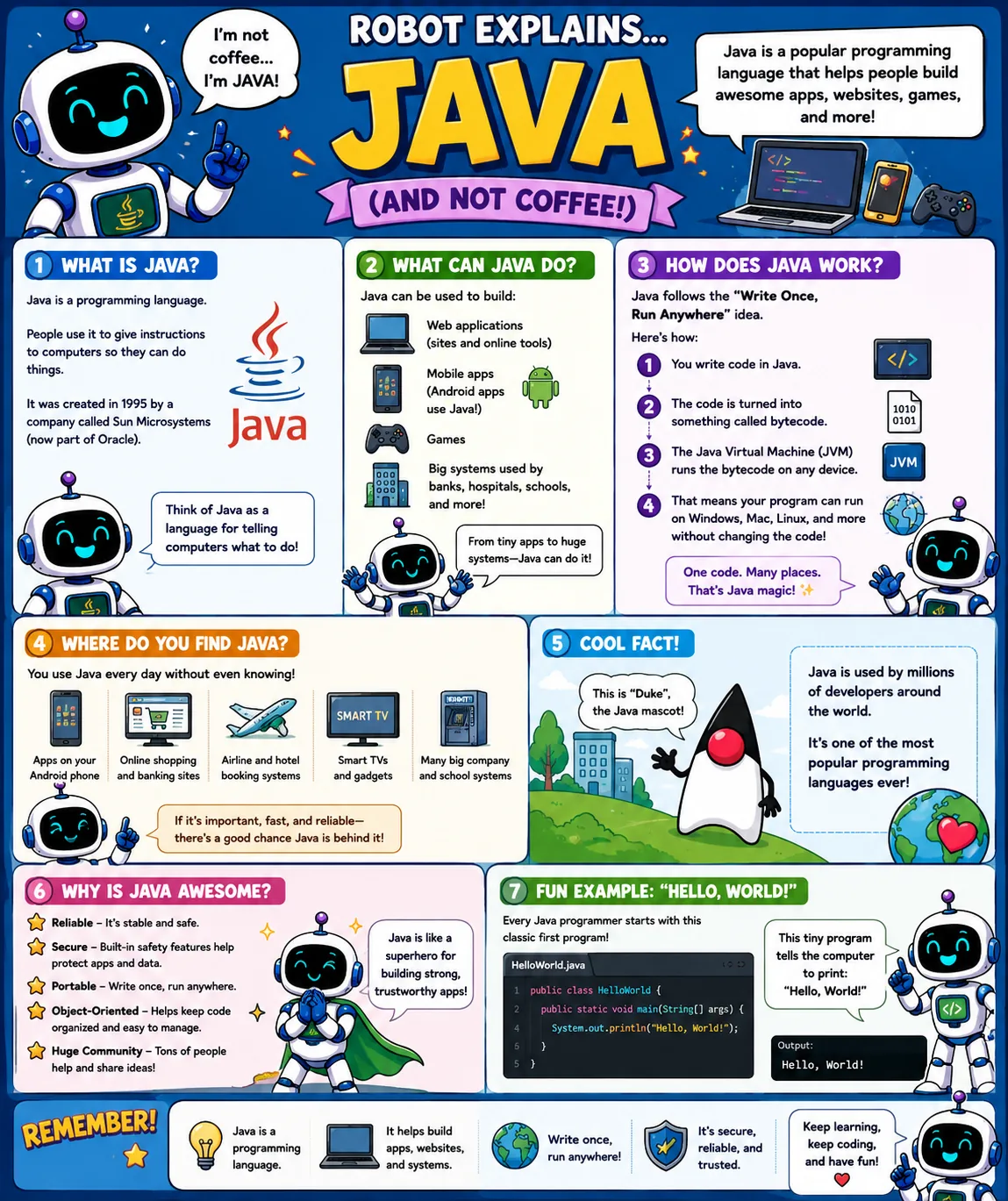 Infographic: What Is Java?. A popular programming language for apps, websites, and big systems.