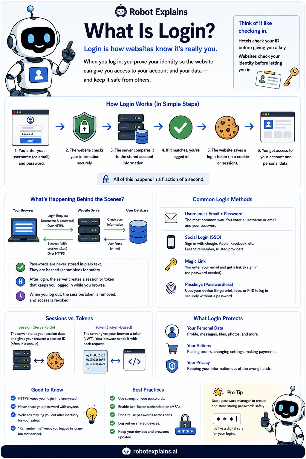 Infographic: What Is Login?. How a website checks it is really you before letting you in.