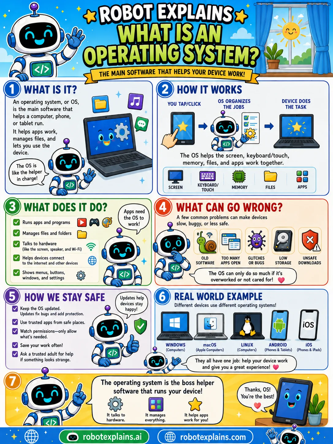 Infographic: What Is an Operating System?. The main software that helps your device work.