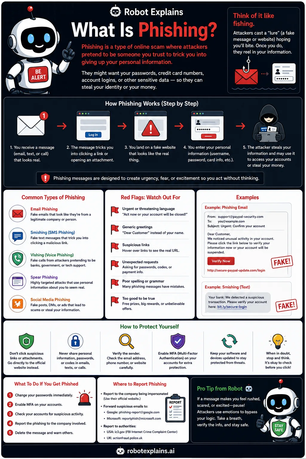 Infographic: What Is Phishing?. Scam messages that try to trick you into giving up secrets.