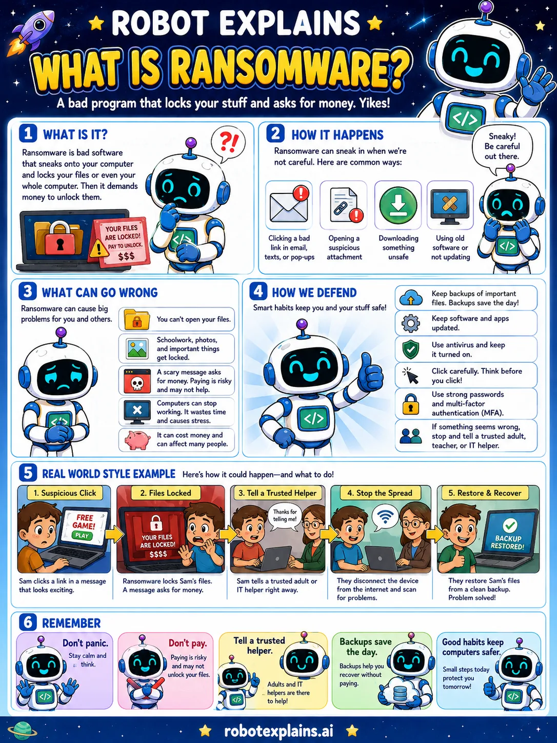 Infographic: What Is Ransomware?. A bad program that locks your files and asks for money.