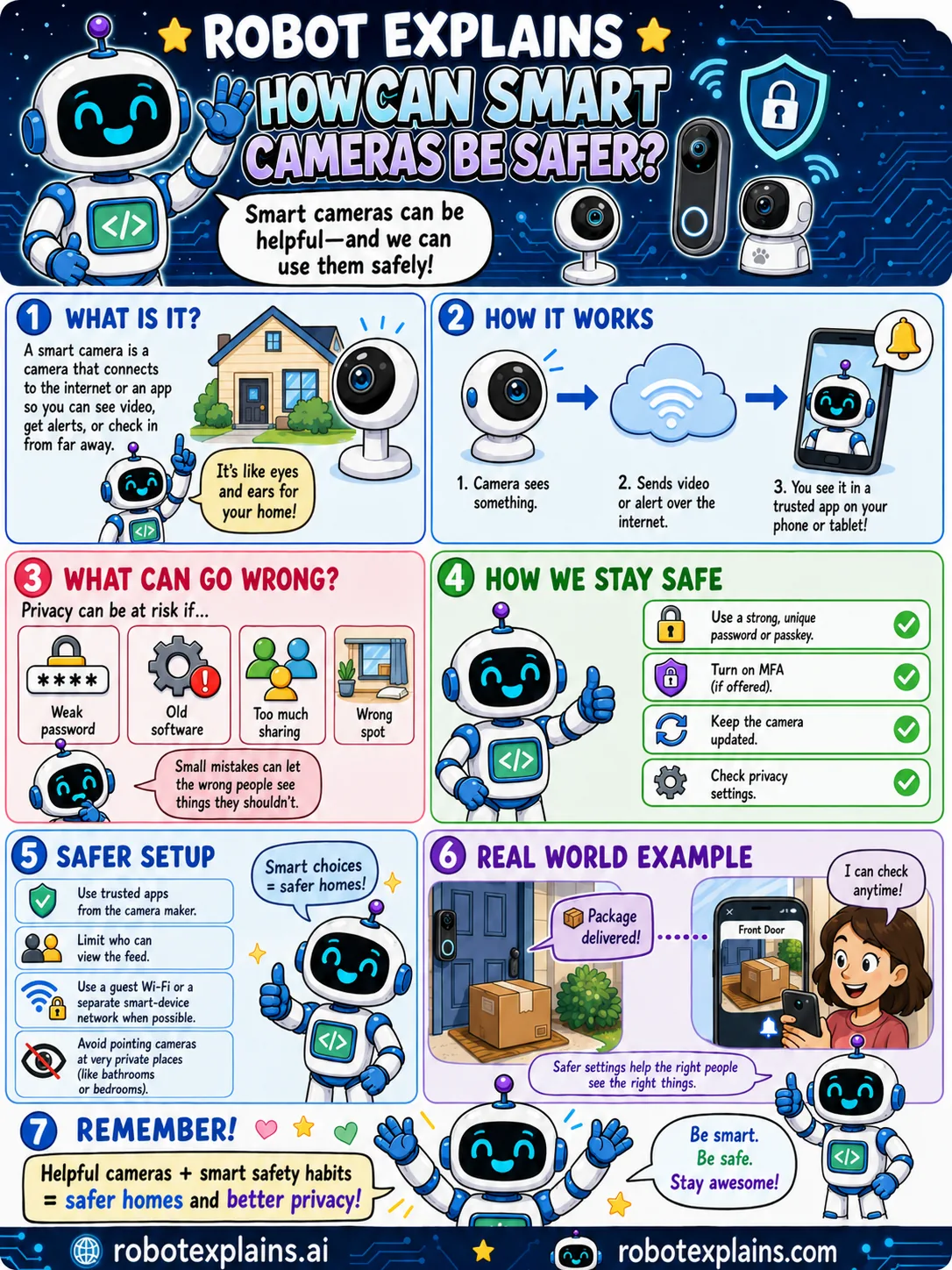 Infographic: How Can Smart Cameras Be Safer?. Using smart cameras helpfully while protecting privacy.