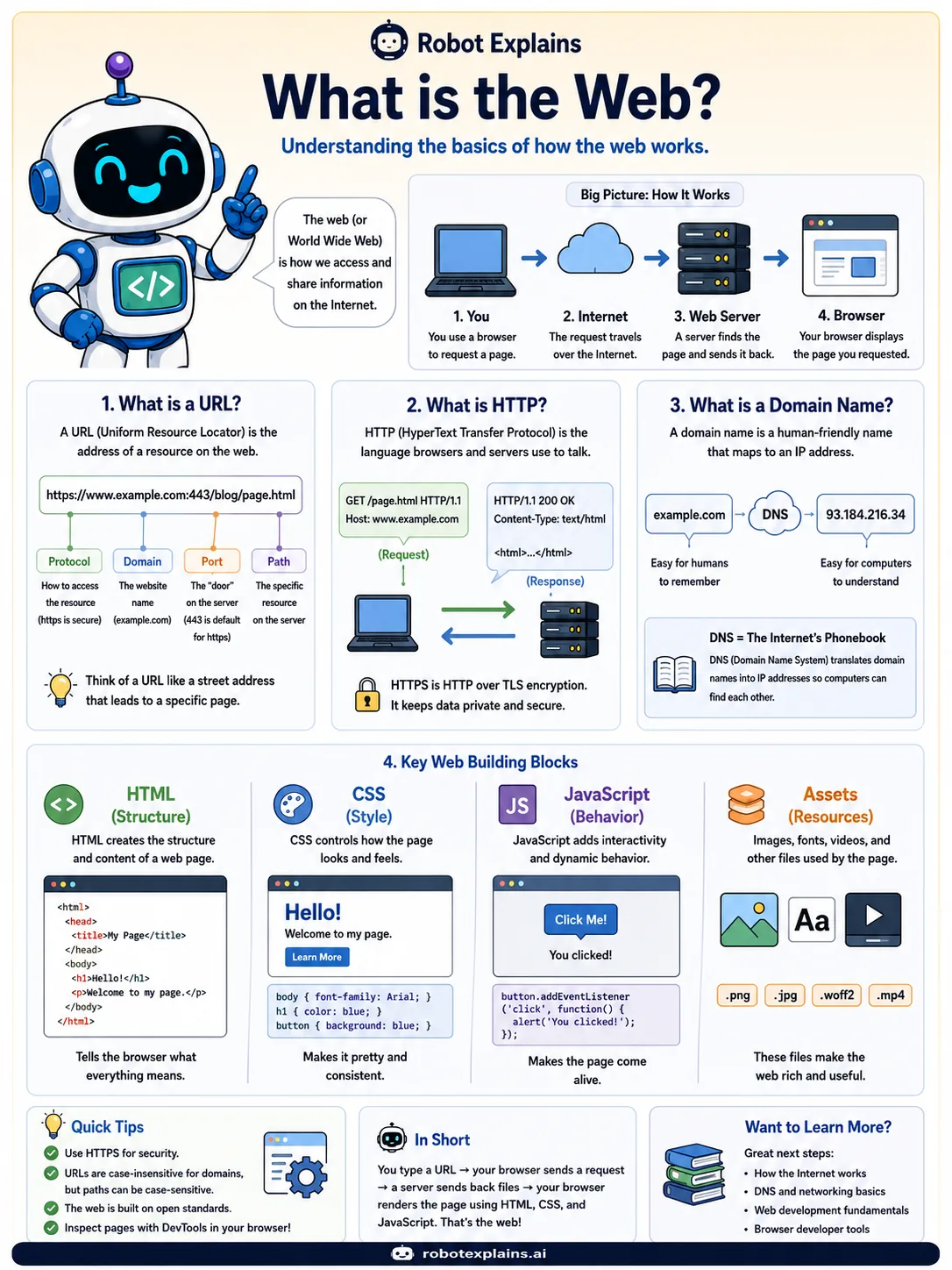 Infographic: What Is the Web?. URLs, HTTP, and domain names, the basics of how the web works.