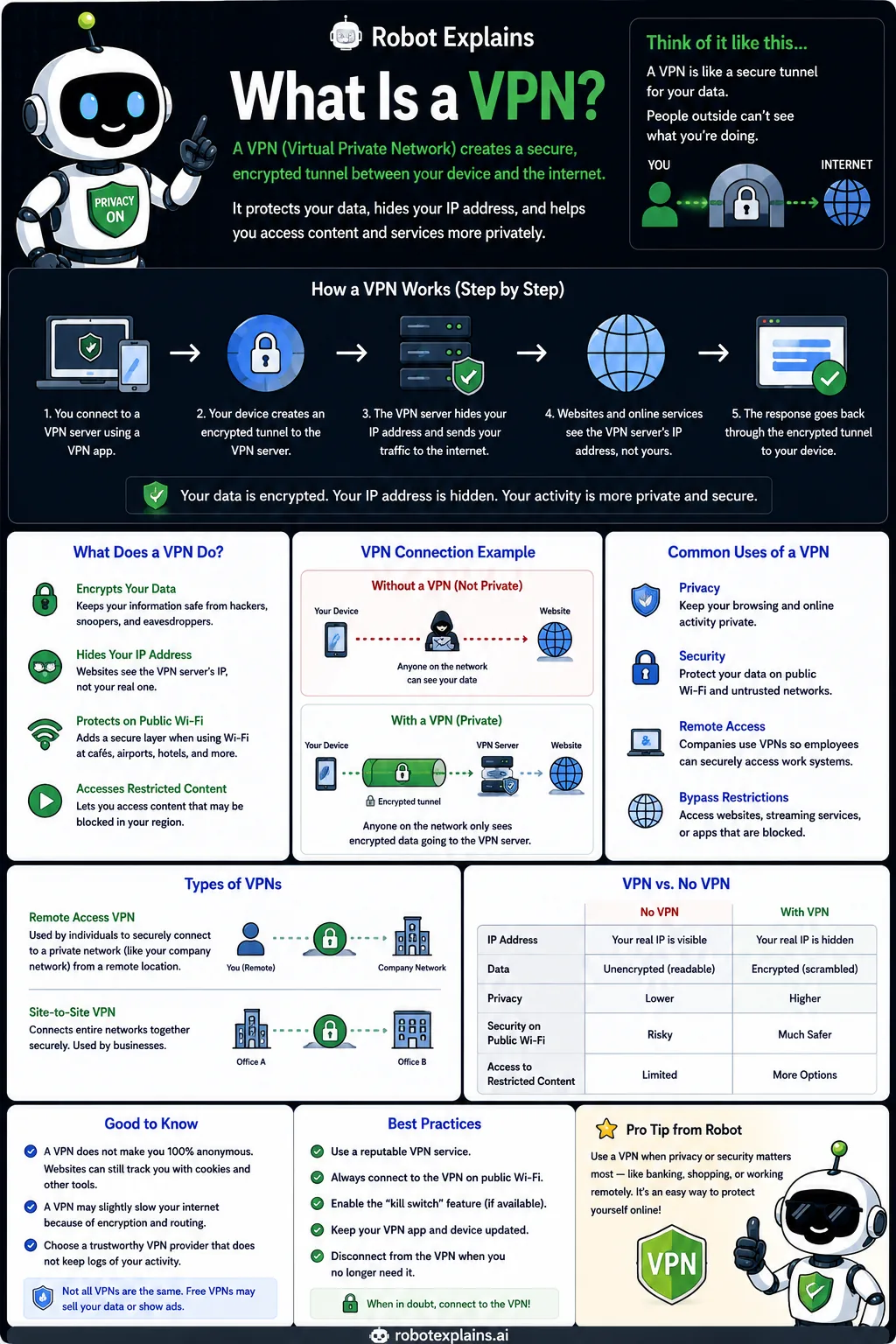 Infographic: What Is a VPN?. A private tunnel that helps hide and protect your traffic.