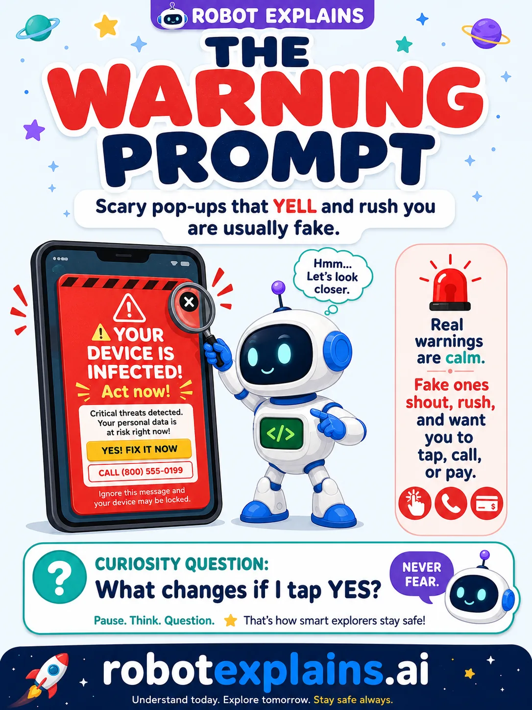 Infographic: The Warning Prompt. Another prompt tricksters fake.