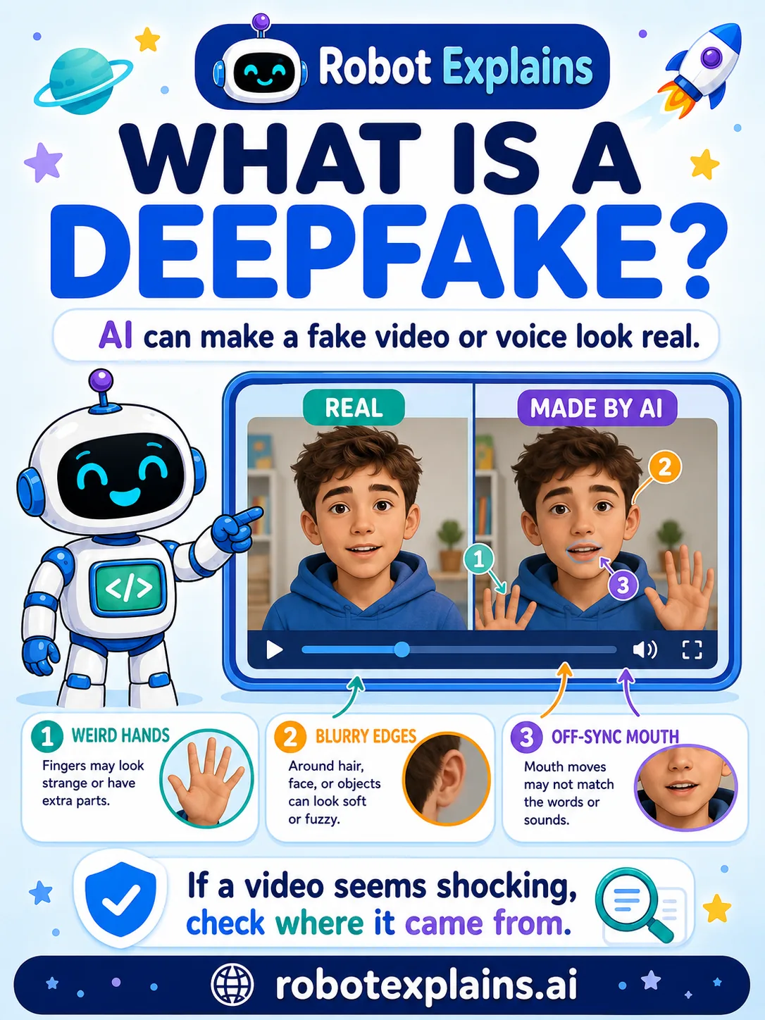 Infographic: What Is a Deepfake?. Fake videos and voices.