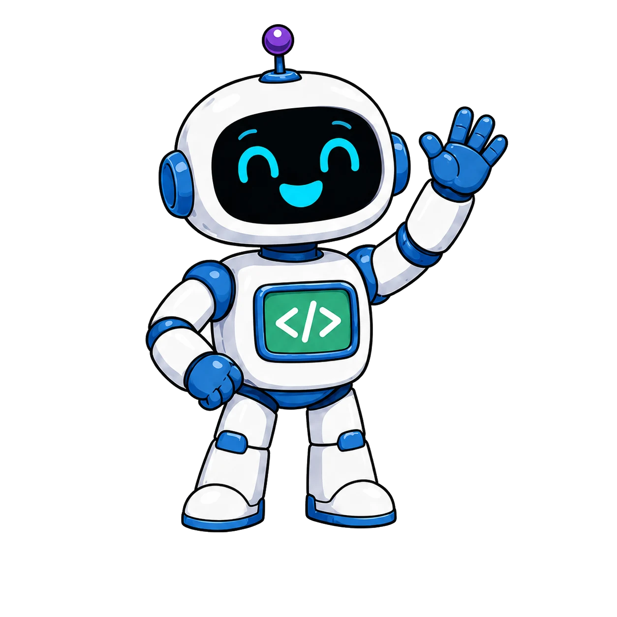 A friendly cartoon robot waving hello